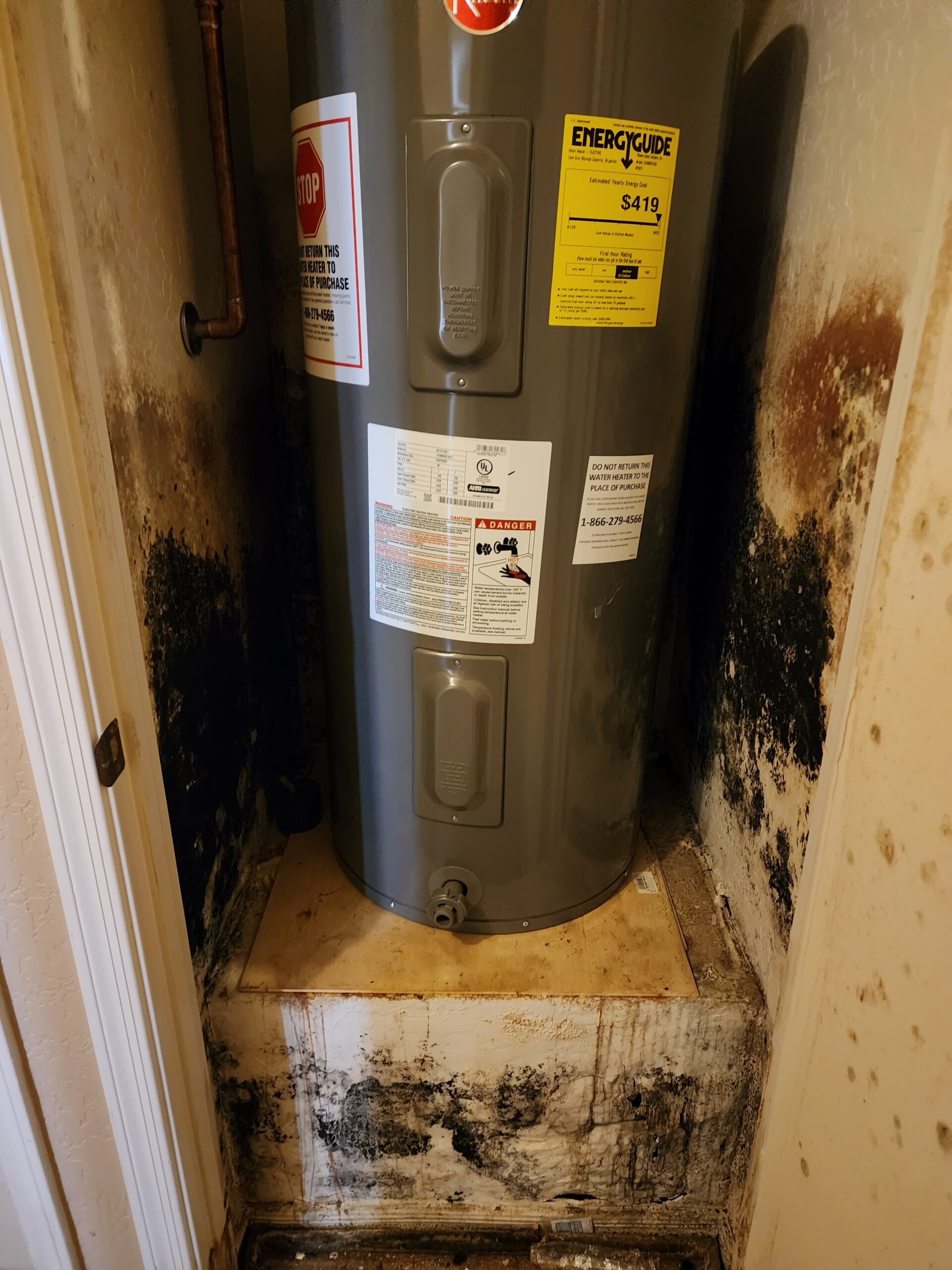 Water Heater leak, water damage, Mold remediation, Mold removal