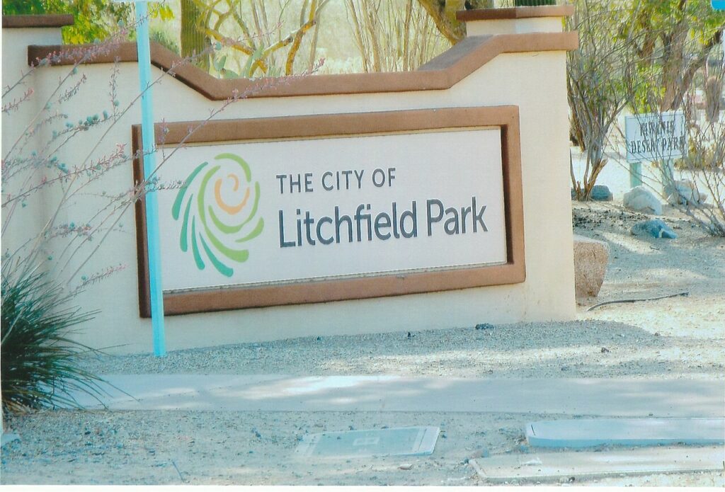 Litchfield Park city sign representing the community supported by Restoration 1 of Avondale